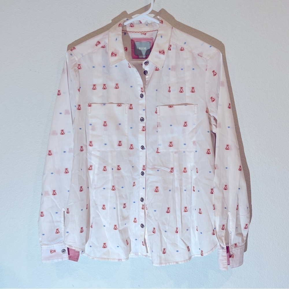 Maeve Anthropologie Miette Tee Pee Print Button Down Shirt Women's Size 4